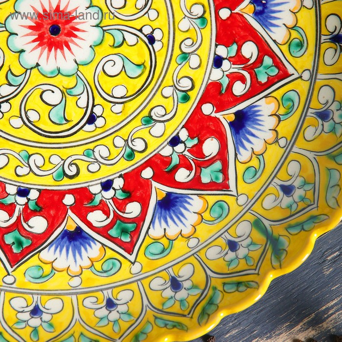 Ляган Риштанская Керамика Ляган Риштанская Керамика "Цветы", 31 см, жёлтый, рифлённый