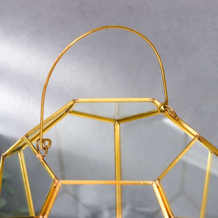 Подсвечник-ваза стекло металл на 1 свечу Подсвечник-ваза стекло металл на 1 свечу "Пятиугольные грани" золото, с ручкой 26х18х20 см