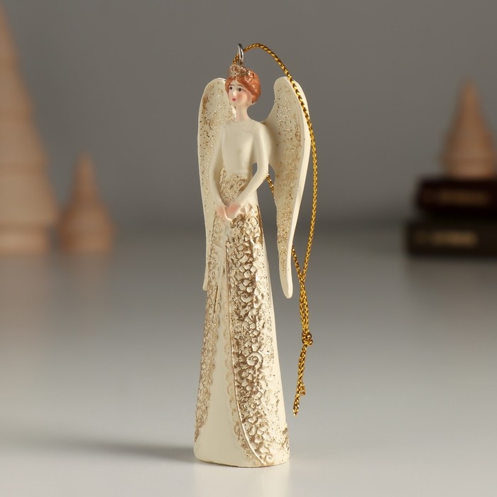 Сувенир полистоун подвеска "Ангел в бежевой блузке с воротничком" 3,5х2х10 см