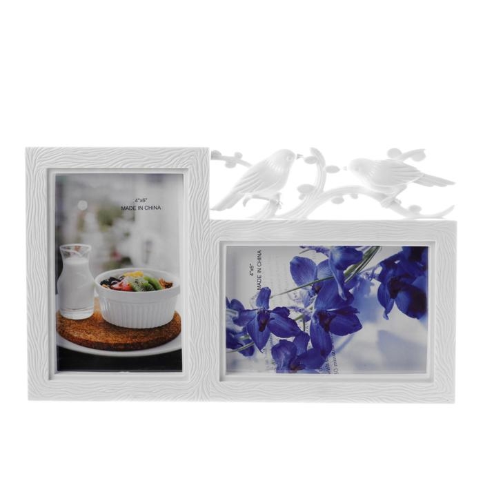 Фоторамка пластик на 2 фото 10х15 см Фоторамка пластик на 2 фото 10х15 см "Прямые линии" серебро 32,5х22,5х2 см