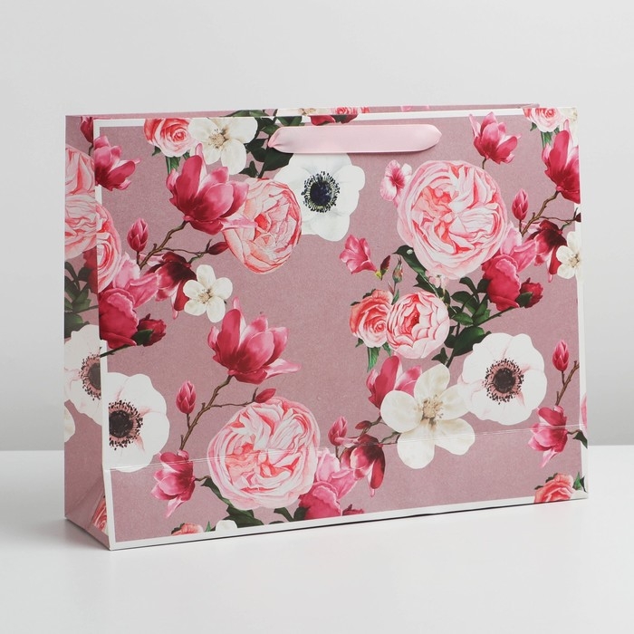 Пакет подарочный ламинированный горизонтальный, упаковка, Flower, L 40 х 31 х 11,5 см Пакет подарочный ламинированный горизонтальный, упаковка, Flower, L 40 х 31 х 11,5 см