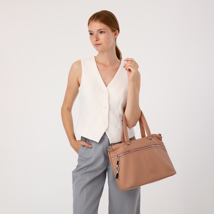 Сумка-тоут на молнии, 2 наружных кармана, цвет розовый Сумка-тоут на молнии, 2 наружных кармана, цвет розовый