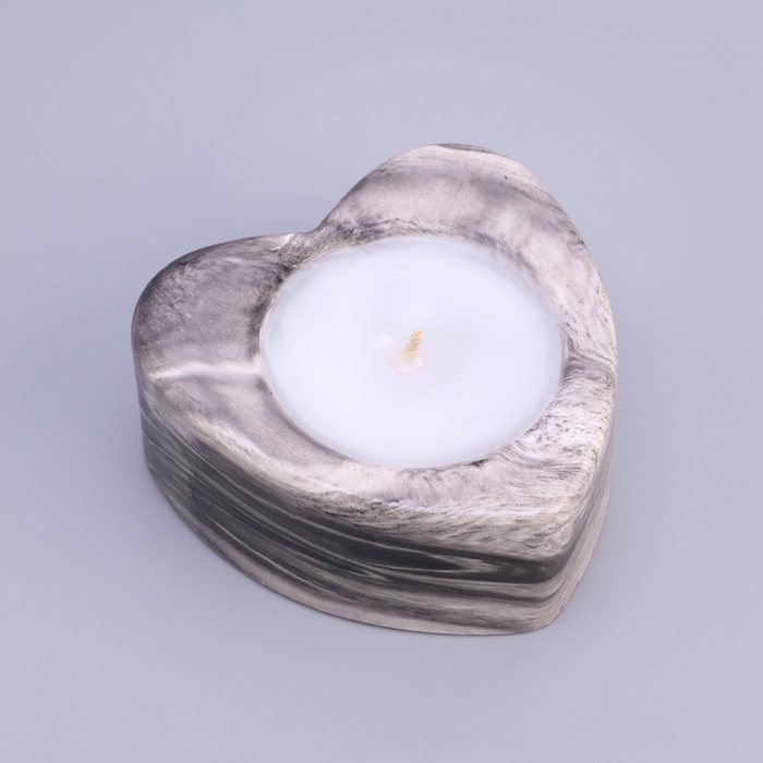 Свеча "Сердце малое. Мрамор" в подсвечнике из гипса, 7х3см,мрамор с чёрными полосками