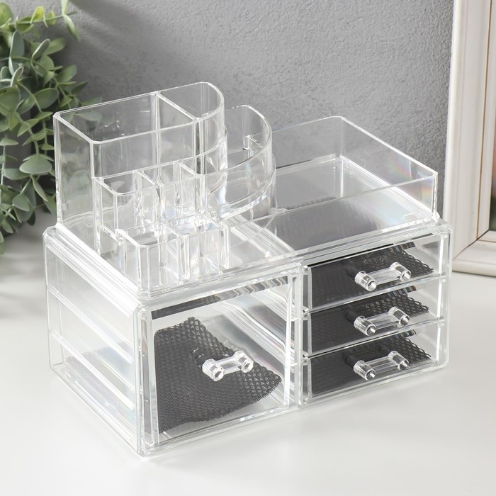 Шкатулка-органайзер пластик 4 ящика прозрачная 19х14х24 см Шкатулка-органайзер пластик 4 ящика прозрачная 19х14х24 см