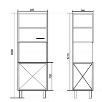 Пенал для ванной комнаты 300, с корзиной для белья, 30 см х 26,6 см х 188 см
