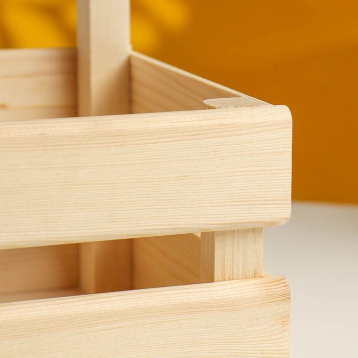 Кашпо деревянное 24,5&times;13,5&times;9/30 см "Букет под окном", с ручкой, натуральный