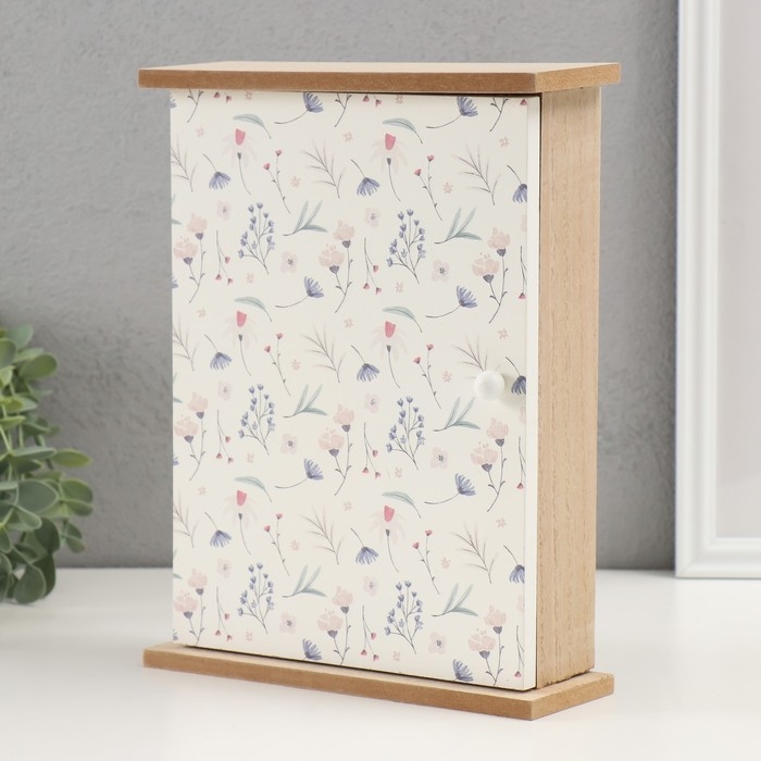 Ключница дерево 6 крючков "Цветы полевые" 20х6,4х26 см