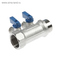 Коллектор "СТМ", 1"х1/2", наружная резьба, 2 выхода, с шаровыми кранами, никелированный Коллектор "СТМ", 1"х1/2", наружная резьба, 2 выхода, с шаровыми кранами, никелированный