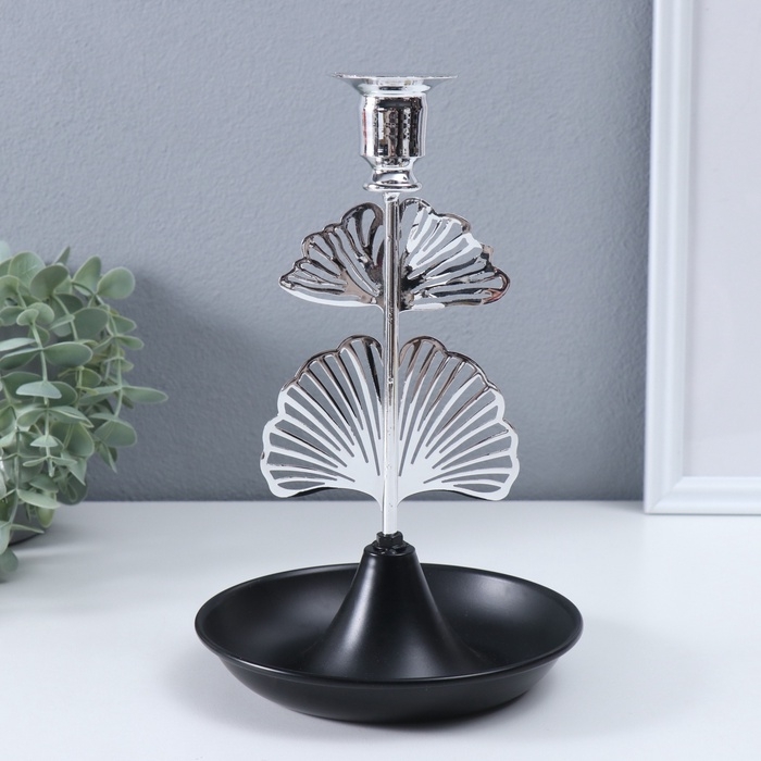 Подсвечник металл на 1 свечу "Лист Гинкго" d-2 см 15,5х15,5х24,5 см