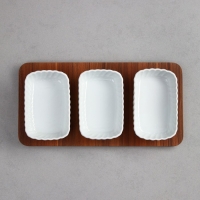 Менажница «Кармен», 3 шт: 300 мл, прямоугольная, деревянное основание, фарфор, Иран Менажница «Кармен», 3 шт: 300 мл, прямоугольная, деревянное основание, фарфор, Иран