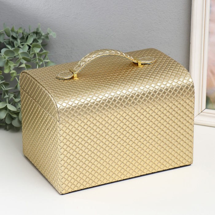 Шкатулка кожзам под часы 1 отделение и бижутерию "Золото" 18х25х18,5 см