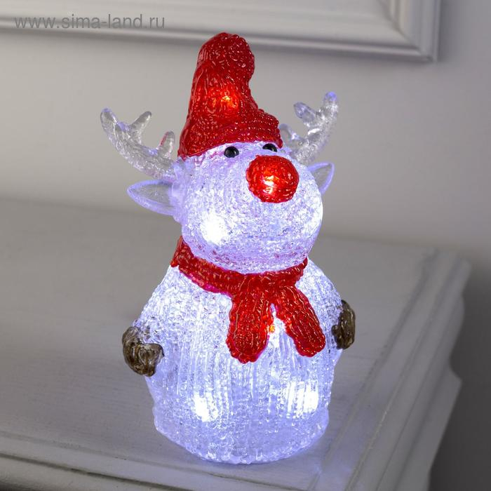 Светодиодная фигура &laquo;Оленёнок в шапке&raquo; 7 &times; 25 &times; 7 см, акрил, 10 LED, батарейки ААх2 (не в комплекте), свечение белое
