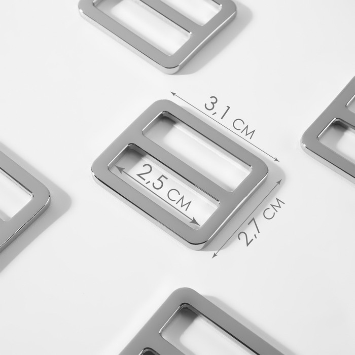 Пряжка регулирующая, двухщелевая, внутренняя ширина - 25 мм, толщина - 3 мм, 5 шт, цвет серебряный Пряжка регулирующая, двухщелевая, внутренняя ширина - 25 мм, толщина - 3 мм, 5 шт, цвет серебряный