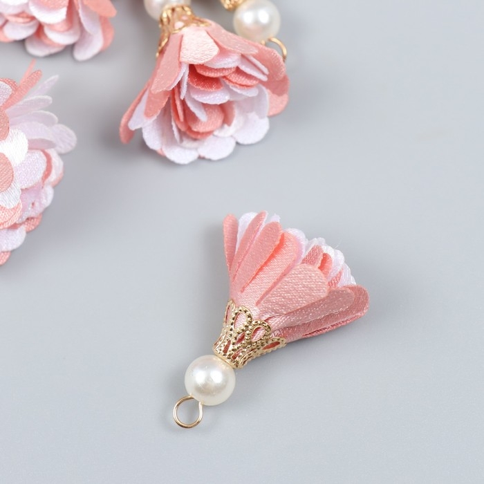 Декор текстиль Декор текстиль "Цветок 2 цвета с жемчужиной. Нежно-розовый и белый" набор 6 шт 3 см