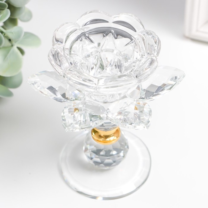 Подсвечник стекло на1 свечу "Цветок" на шариках с золотом d=2 и 4,5 см 10х10х10,5 см