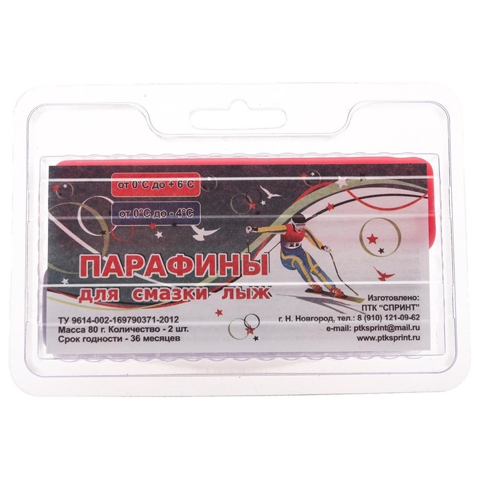 Парафин для лыж, 2 шт., К-Ф, от +6 до -4&deg;C, 80 г