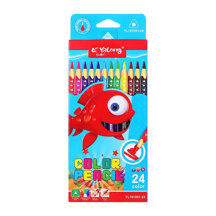 Карандаши 12 штук/24 цвета, в картонной коробке, шестигранные, деревянные, Акула