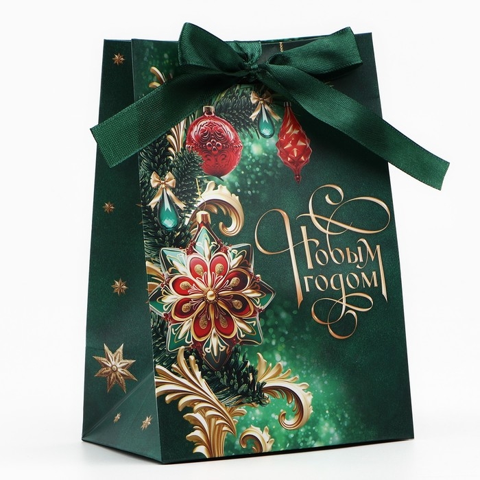 Пакет подарочный новогодний с лентой &laquo;С Новым годом&raquo;, 13 х 19 х 9 см , Новый год