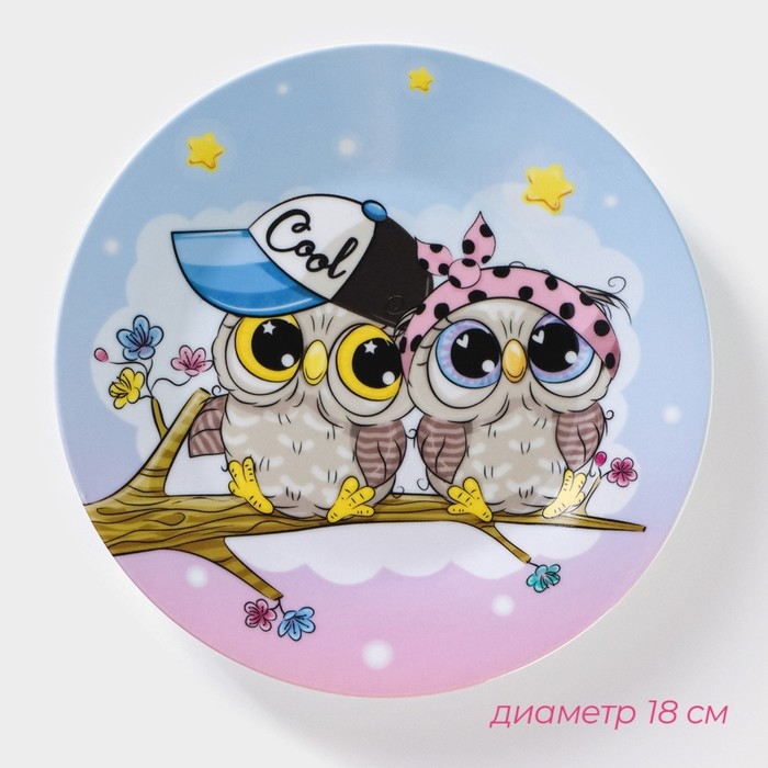 Набор детской посуды из керамики Доляна «Совы тинейджеры», 3 предмета: кружка 230 мл, миска 400 мл, тарелка d=18 см Набор детской посуды из керамики Доляна «Совы тинейджеры», 3 предмета: кружка 230 мл, миска 400 мл, тарелка d=18 см