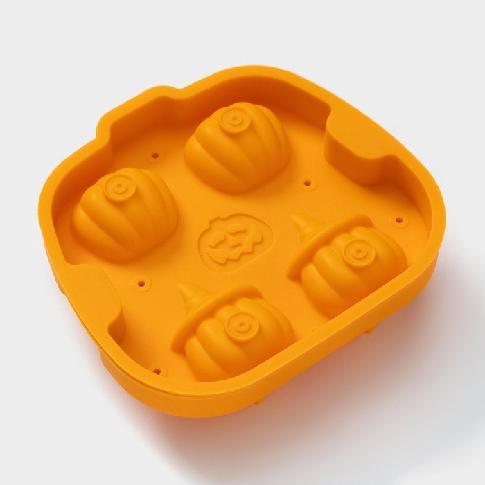 Форма для льда Доляна &laquo;Тыква&raquo;, силикон, 4 ячейки, 15,4&times;14&times;4,5 см, цвет оранжевый