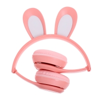 Наушники беспроводные &laquo;Зайчик&raquo;, звуковые и световые эффекты, складные, цвет розовый