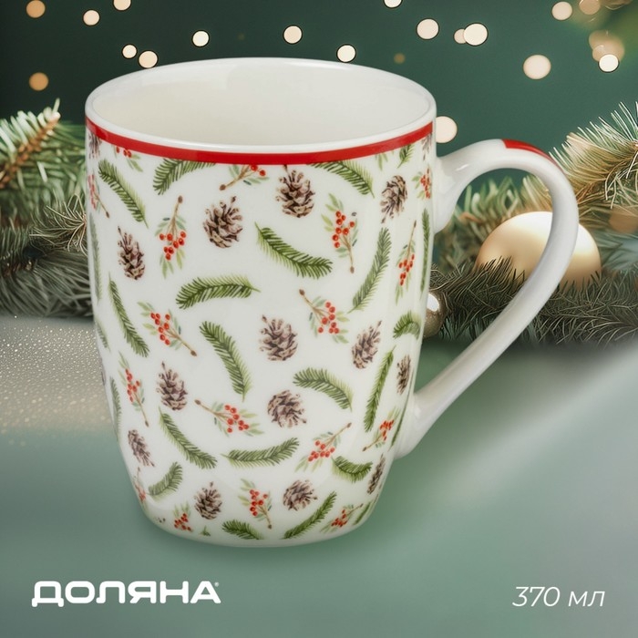 Новогодняя кружка Доляна &laquo;Зимний лес&raquo;, 370 мл, 12&times;8,5&times;10,5 см, цвет белый