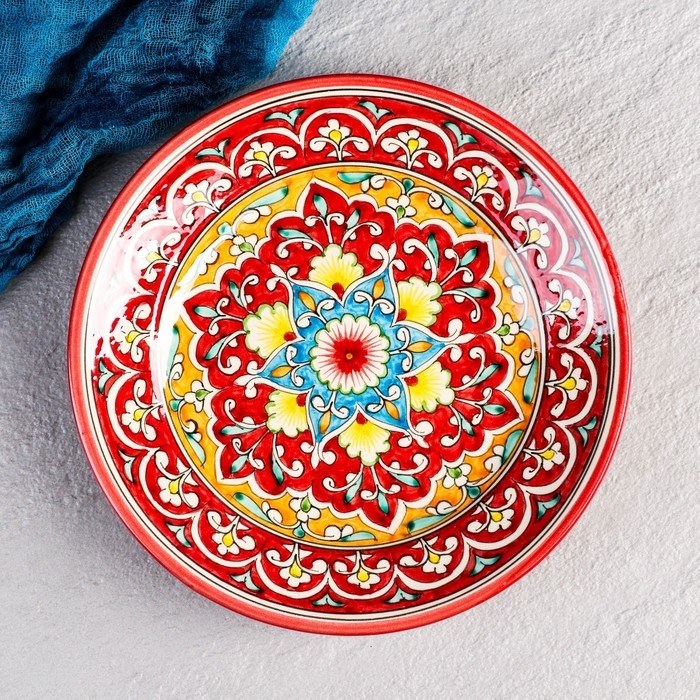 Тарелка Риштанская Керамика Тарелка Риштанская Керамика "Узоры", плоская, 22 см