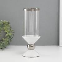 Подсвечник керамика, стекло на 1 свечу "Параллели" d=7,5 см белый с серебром 9,5х9,5х24 см Подсвечник керамика, стекло на 1 свечу "Параллели" d=7,5 см белый с серебром 9,5х9,5х24 см