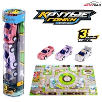 Игровой набор «Крутые гонки», 3 инерционные машинки и коврик-дорога Игровой набор «Крутые гонки», 3 инерционные машинки и коврик-дорога