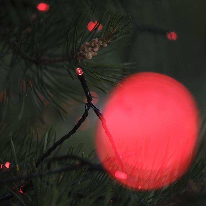 Гирлянда &laquo;Нить&raquo; 10 м, IP44, УМС, тёмная нить, 100 LED, свечение красное, 220 В