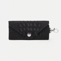 Ключница на кнопке, длина 11 см, кольцо, карабин, цвет чёрный