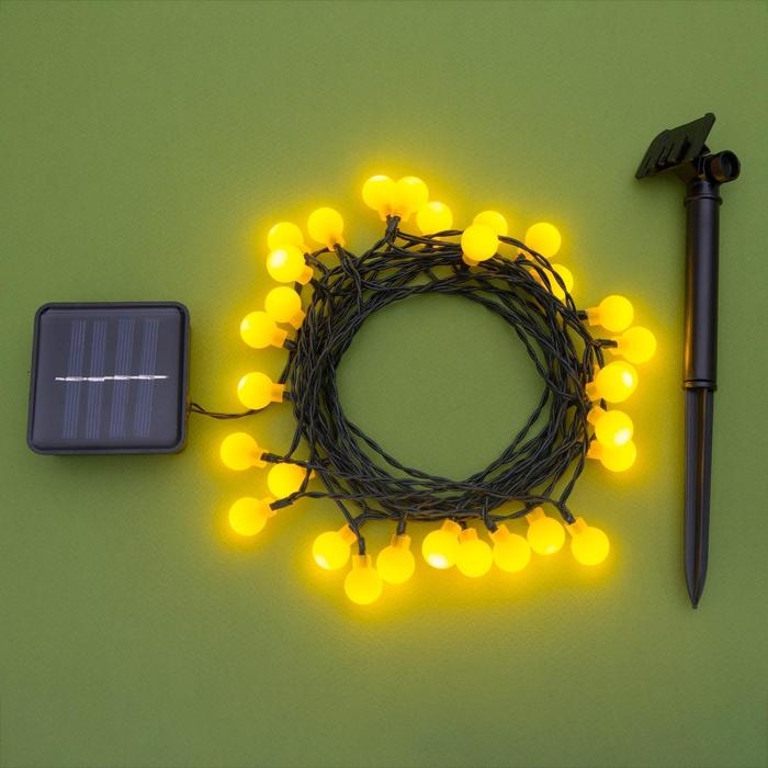 Гирлянда &laquo;Нить&raquo; 4.5 м с насадками &laquo;Шарики&raquo;, IP44, тёмная нить, 30 LED, свечение жёлтое, 2 режима, солнечная батарея