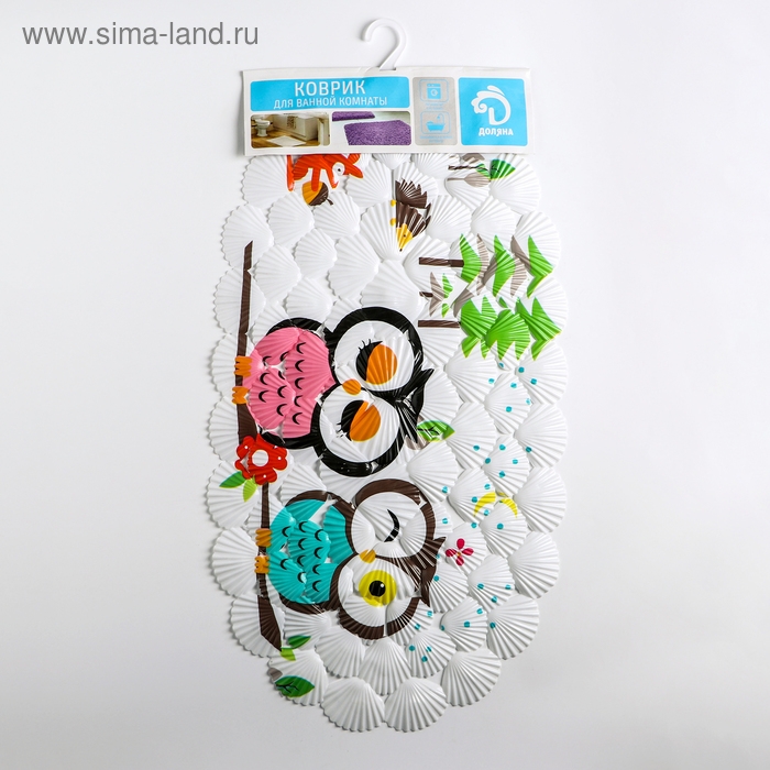Коврик противоскользящий в ванну на присосках Доляна «Совы», 37×68 см Коврик противоскользящий в ванну на присосках Доляна «Совы», 37×68 см