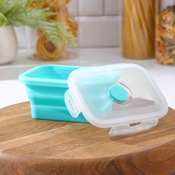 Контейнер складной с крышкой Доляна &laquo;Коста&raquo;, 400 мл, 12,5&times;9&times;6,4 см, цвет бирюзовый