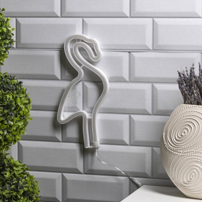 Неоновая вывеска &laquo;Фламинго&raquo; 14.5 &times; 28 см, батарейки ААх3 (не в комплекте), USB, свечение розовое