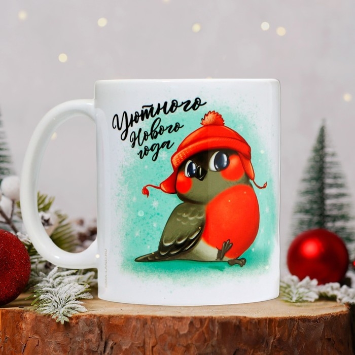 Кружка новогодняя керамическая &laquo;Снегирь&raquo;, 320 мл, цвет белый