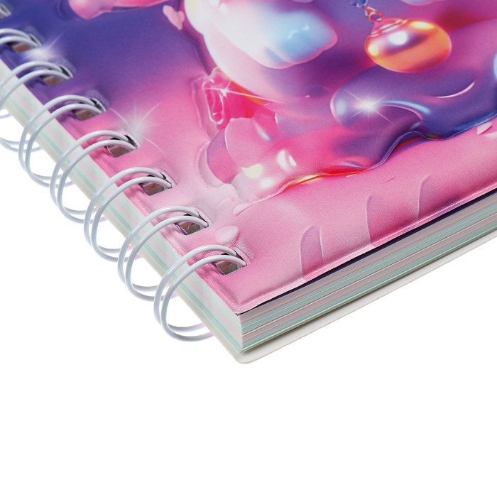 Записная книжка подарочная на гребне 80л,линия, цветной блок,обложка ПВХ 3D Кошка(17,6х13,5см)   105