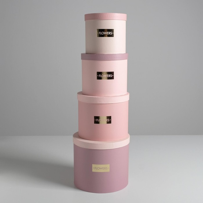 Набор шляпных коробок для цветов 4 в 1, упаковка подарочная, &laquo;Нежные тона&raquo;, 14 х 13 см - 20 х 17,5 см