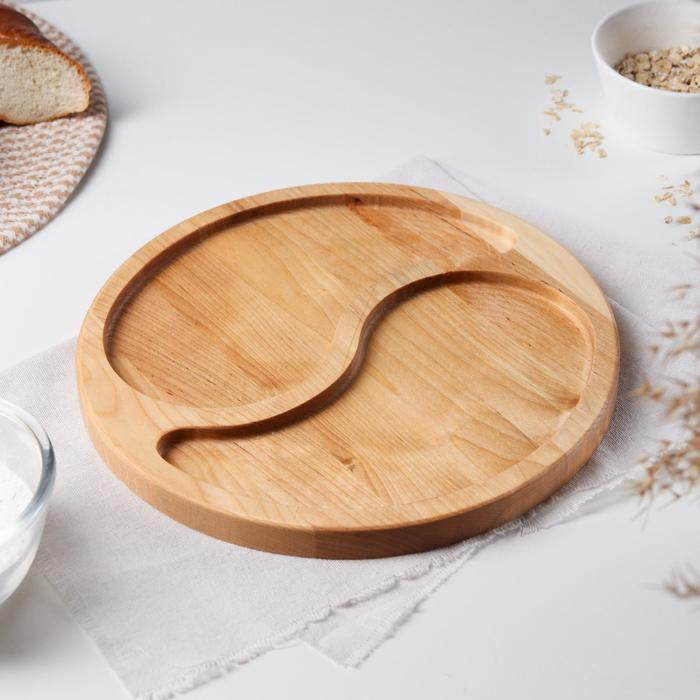 Менажница круглая Доляна &laquo;Дуэт&raquo;, d=27 см, 2 секции, с пропиткой, берёза