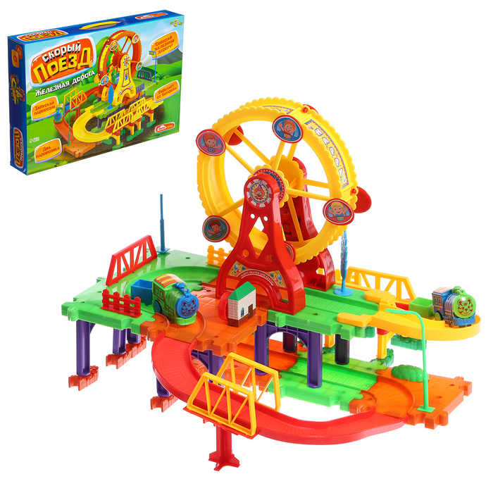 Железная дорога «Забавное путешествие», 2 паровоза, работает от батареек Железная дорога «Забавное путешествие», 2 паровоза, работает от батареек