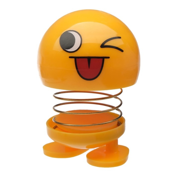 Смайл на пружинке, на панель в авто, подмигивает, желтый Смайл на пружинке, на панель в авто, подмигивает, желтый