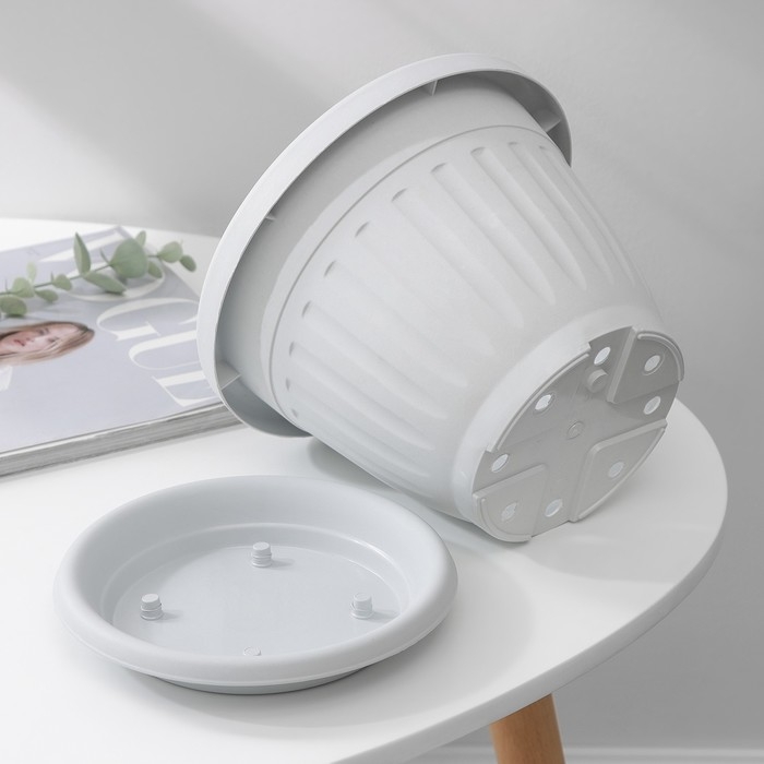 Горшок для цветов с поддоном &laquo;Сильвер ЭКО&raquo;, 2.6 л, d=20 см, светло-серый