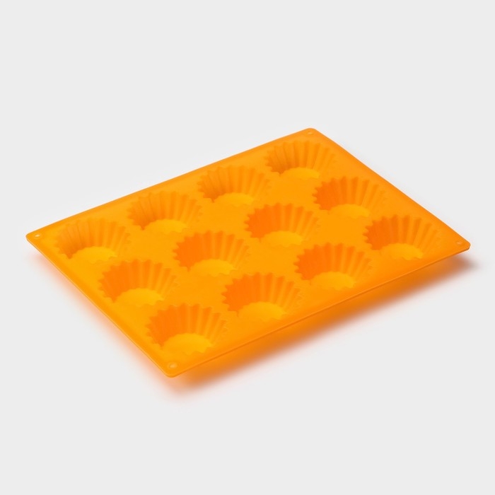 Форма для выпечки Доляна &laquo;Сладости. Круг реб&raquo;, силикон, 28&times;21 см, 12 ячеек, d=6 см, d по дну = 4 см, цвет оранжевый