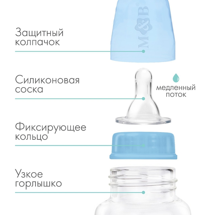 Бутылочка для кормления, классическое горло, приталенная, 150 мл., от 0 мес., цвет синий Бутылочка для кормления, классическое горло, приталенная, 150 мл., от 0 мес., цвет синий