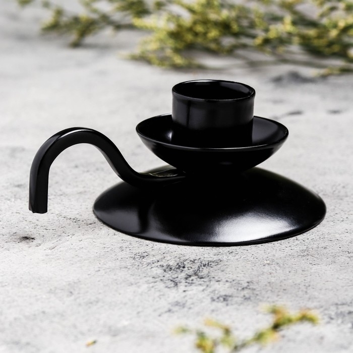 Подсвечник "Ретро" металл на 1 свечу, 10х4 см, чёрный муар