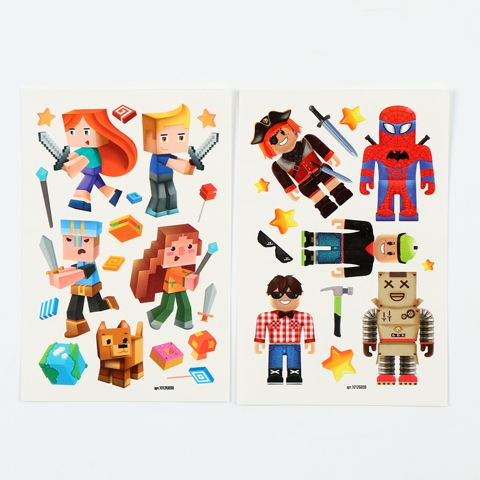Переводные тату «Пиксельный мир», 2 листа Переводные тату «Пиксельный мир», 2 листа