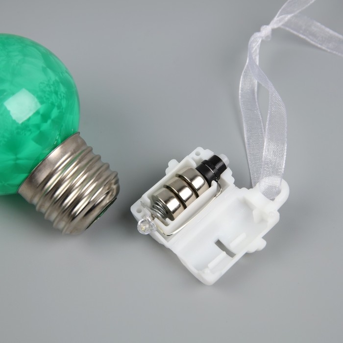 Елочный шар &laquo;Зимний узор зеленый&raquo; d=5 см, 1 LED, AG13x3 (в комплекте), свечение тёплое белое