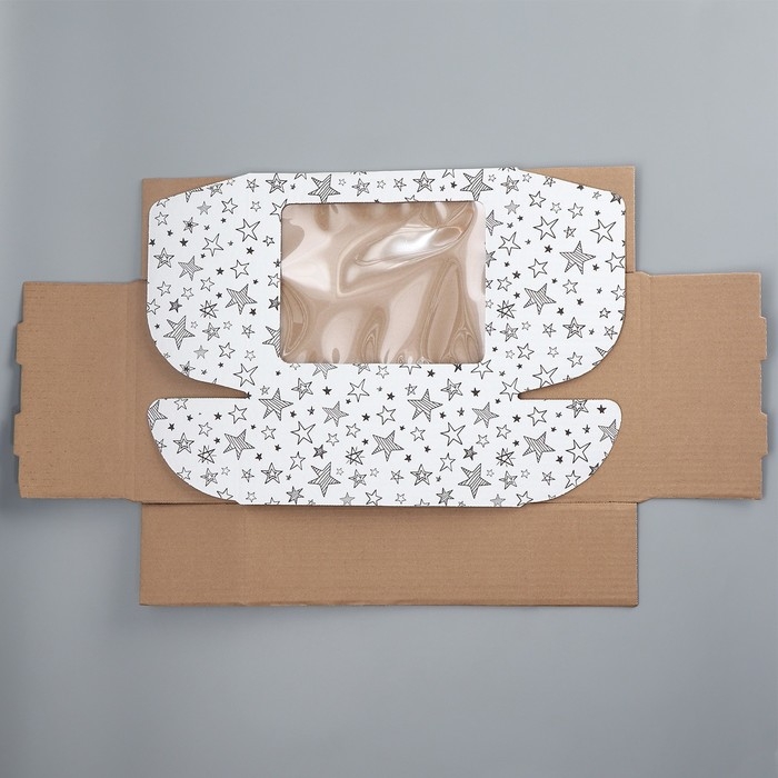 Коробка подарочная сборная с окном, упаковка, &laquo;Звезды&raquo;, белый ,27х10х21 см