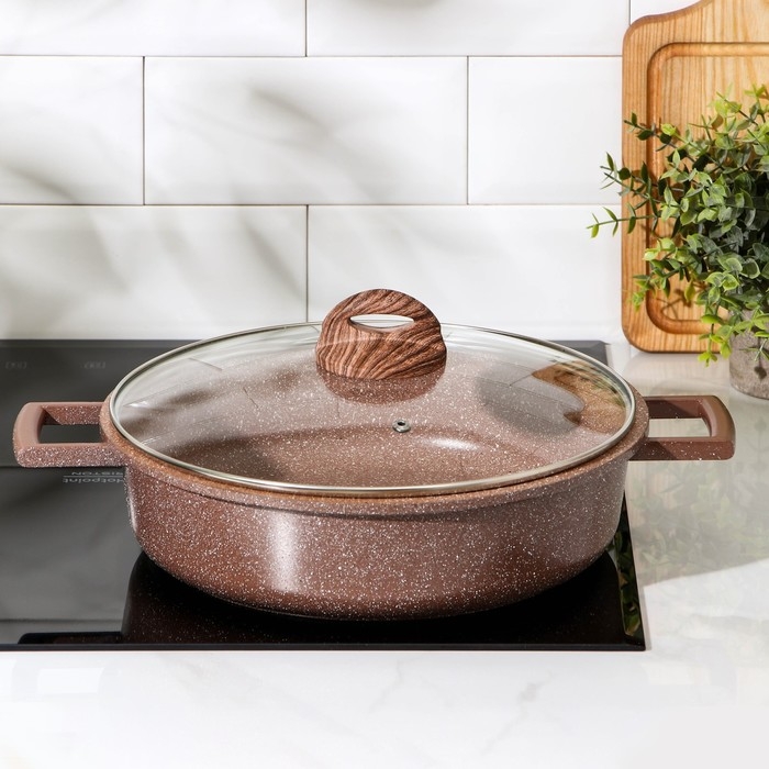 Жаровня Доляна &laquo;Брауни&raquo;, d=28 см, стеклянная крышка, литые ручки, антипригарное покрытие, индукция