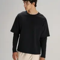 Футболка оверсайз с двойным рукавом Kosmos, черная, размер M/L